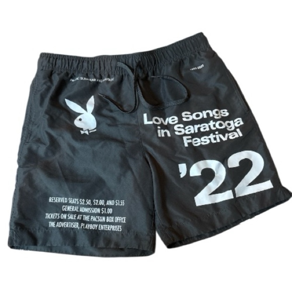 ✨ PacSun PLAYBOY Black Festival Print Men's Swim Shorts ✨